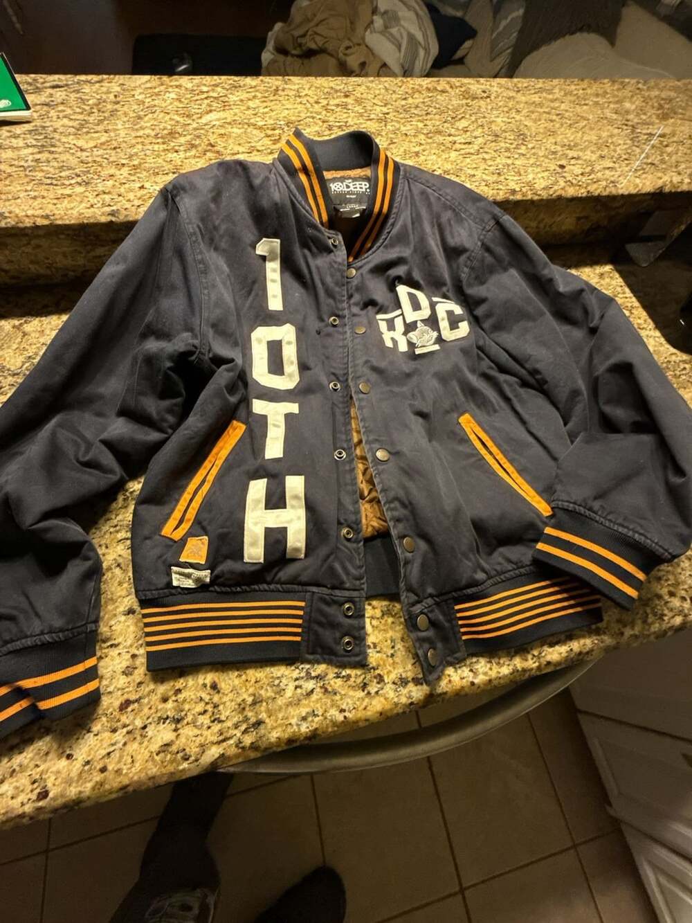 10.Deep Varsity Bomber Jacket Black and Orange